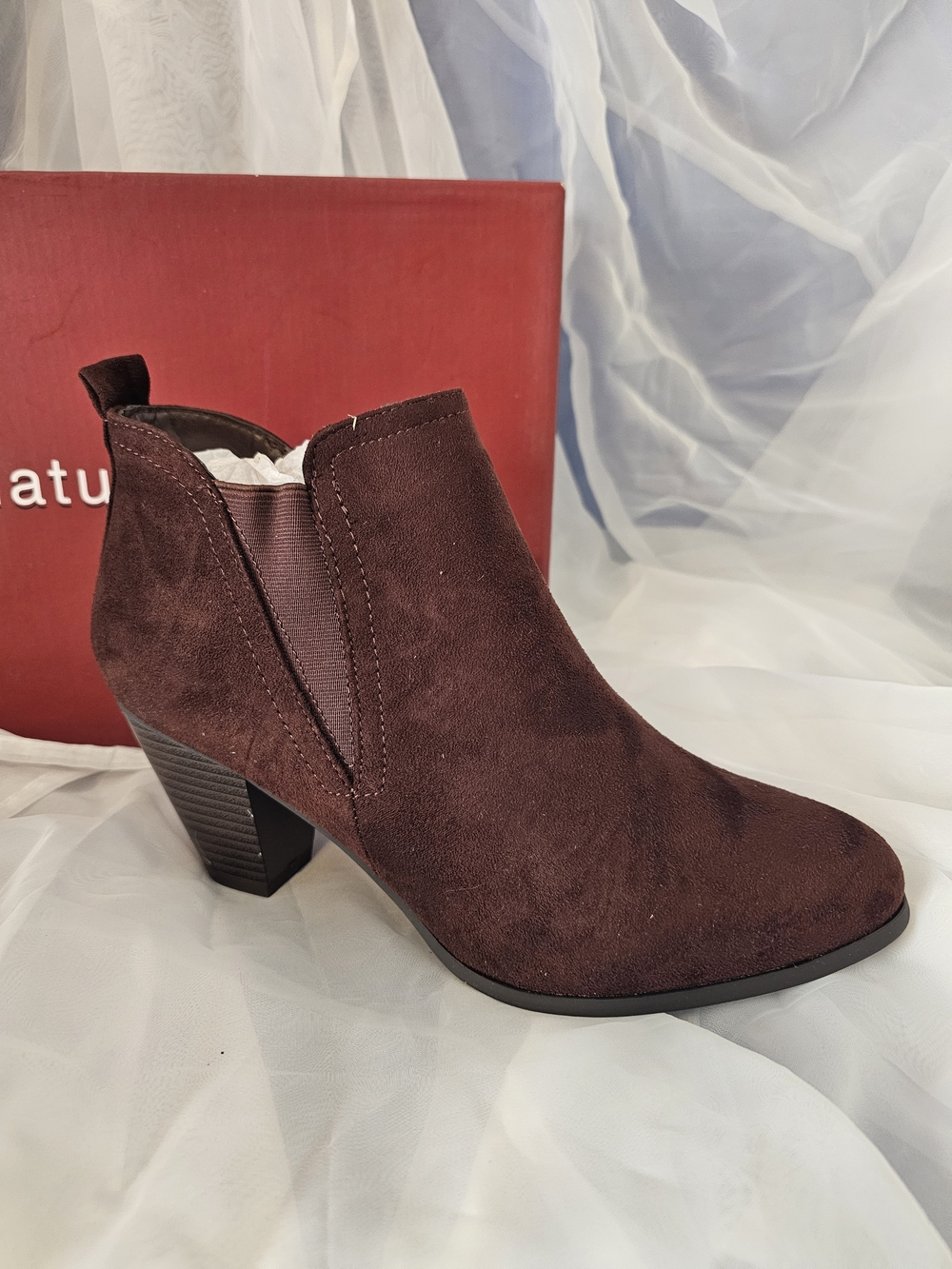 Nature Breeze Women's Brown Suede Ankle Booties - Picture 2 of 4